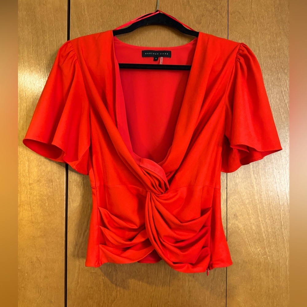 Endless Rose Flounce Sleeve Wrap Peplum Top in Red